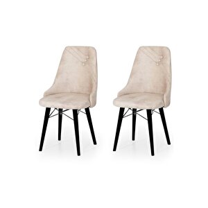 2 Adet Elif Serisi Nubuk Kumaş Siyah Ahşap Gürgen Ayaklı Mutfak Sandalyeleri