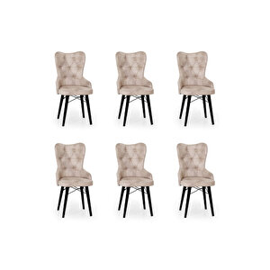 6 Adet Lord Serisi Nubuk Kumaş Siyah Ahşap Gürgen Ayaklı Mutfak Sandalyeleri