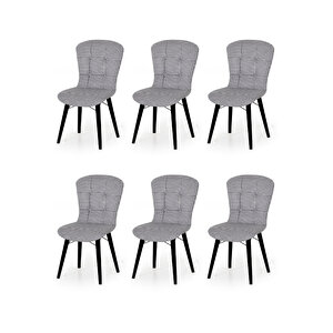 6 Adet Safir Serisi Nubuk Kumaş Siyah Ahşap Gürgen Ayaklı Mutfak Sandalyeleri