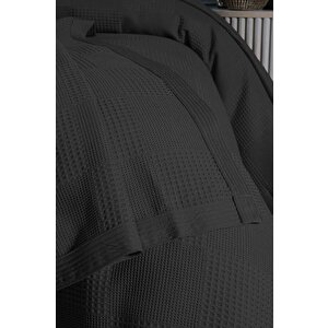 Waflle Desenli Pike Battaniye %100 Pamuk Kalın İplik Yumuşak Battal Boy 240 X 260 Siyah