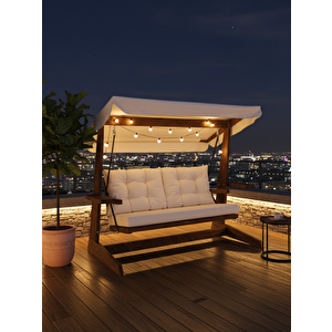 VİVA 2200 FSC Mix Credit 3 Kişilik Kanepe Olma Özellikli Ahşap Bahçe Balkon Teras Salıncağı/Krem