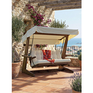 VİVA 2200 FSC Mix Credit 3 Kişilik Kanepe Olma Özellikli Ahşap Bahçe Balkon Teras Salıncağı/Krem