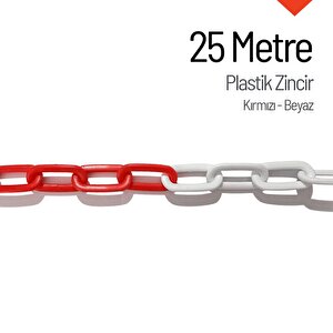 Plastik Zincir Kırmızı-beyaz 25 M