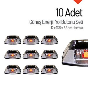 10'lu Set Kırmızı Solar Çakar Yol Butonu, Poliüretan Taban