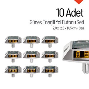 10'lu Set Sarı Güneş Enerjili Çakar Yol Butonu, Ankrajlı