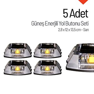 5'li Set Sarı Solar Çakar Yol Butonu, Poliüretan Taban