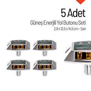 5'li Set Sarı Güneş Enerjili Çakar Yol Butonu, Ankrajlı