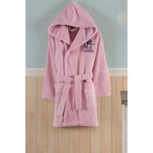 Bambu Nakışlı Çocuk Bornozu - Unicorn Pudra-3-4yaş