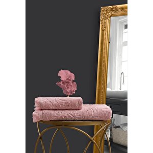Jacquard %100 Pamuk Banyo Havlusu 90x150cm Pudra-90x150cm