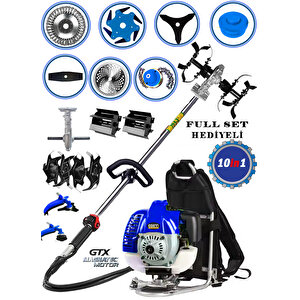 Eisen BLUE 10 İN 1 Süper Garden Set Yeni Seri 20 HPX Benzinli Motorlu Sırt Tırpan Ot Çim Çalı Biçme Makimesi Full Aparat Hediyeli