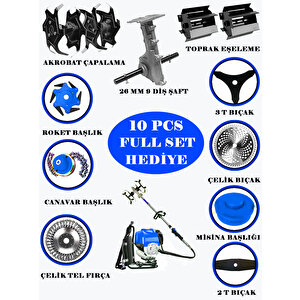 Eisen BLUE 10 İN 1 Süper Garden Set Yeni Seri 20 HPX Benzinli Motorlu Sırt Tırpan Ot Çim Çalı Biçme Makimesi Full Aparat Hediyeli