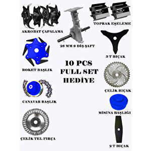 Blue 10 İN 1 Süper Bahçe Seti Yeni Seri Sırt Tırpan Ot Çim Çalı Biçme Makinası Full Aparat Hediyeli