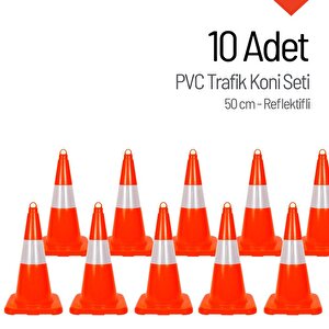 10 Adet Pvc Trafik Konisi 50 Cm Reflektifli Trafik Dubası - Kampanya Ürünü