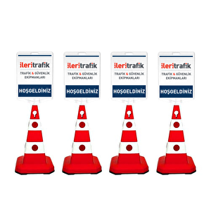 Şirkete Özel Logo Çift Taraf Baskı Ultra Kedi Gözlü Ağırlıklı Trafik Koni 4 Adet Trafik Dubası