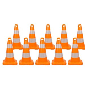 10 Adet Trafik Konisi 50 Cm Çift Reflektifli Trafik Dubası