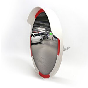 Trafik Güvenlik Aynası 80 Cm Kırmızı-beyaz Ve 2.5 M Galvaniz Flanşlı Direk Set