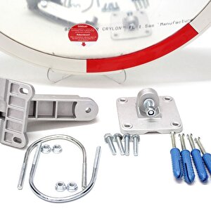 Trafik Güvenlik Aynası 60 Cm Kırmızı-beyaz Ve 2 M Galvaniz Flanşlı Direk Set