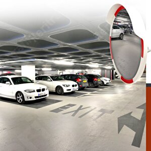 Trafik Güvenlik Aynası 60 Cm Kırmızı-beyaz Ve 2 M Galvaniz Flanşlı Direk Set