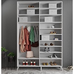 Viva Sürgülü Yüklük Modüllü Portmanto Vestiyer Ayakkabılık Beyaz 140cm Montaj Dahil