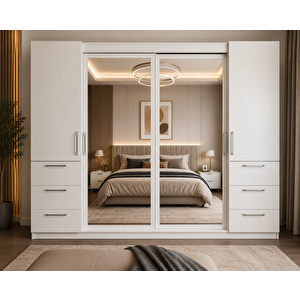 Bella Sürgü Kapaklı Dolap Gardırop Beyaz 270cm Montaj Dahil