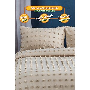 Pamuklu Emmy Yatak Örtüsü Seti Günlük Çift ( Taraflı ) Kişilik Boho 3 Parça Dolgulu Tufting