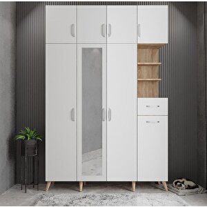 Açelya Portmanto Vestiyer Meşe Beyaz - 180cm M11 Montaj Dahil