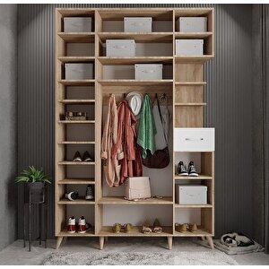 Açelya Portmanto Vestiyer Meşe Beyaz - 180cm M11 Montaj Dahil
