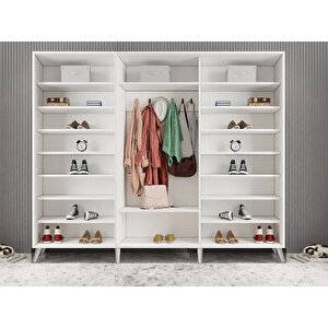Beyzade Sürgülü Portmanto Vestiyer Beyaz 180 Cm Montaj Dahil