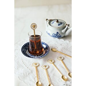 6'lı Antik Yunan İlhamlı Beyaz & Altın Renkli Dekoratif Çay Kaşığı Seti