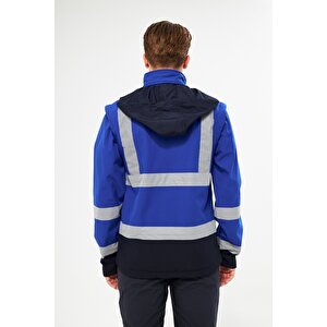 Orange Safety Saks Mavi Softshell Mont Reflektörlü Kolları Çıkmalı