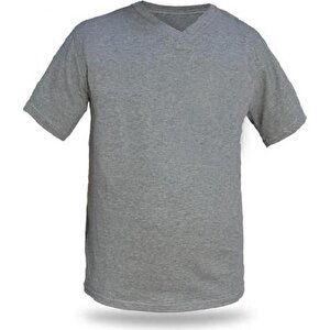 Mervem T-shirt V Yaka Kısakol %100 Pamuk Cepli Gri XL