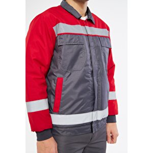 Mervem Kırmızı Robalı Gri Soğuk Hava Montu Su Ve Rüzgar Geçirmez XL