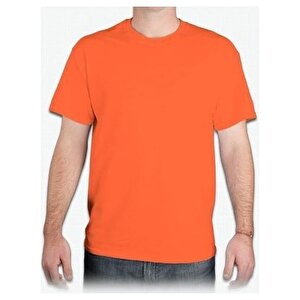 Mervem T-shirt Bisiklet Yaka Kısakol %100 Pamuk Cepli Turuncu S