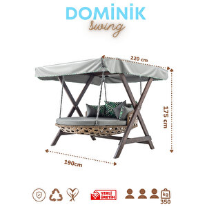 Dominik Swing Ahşap Rattan Salıncak Dış Mekan Bahçe Balkon Ve Teras Salıncağı Gri