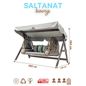 Swing Saltanat Ahşap Rattan Salıncak Dış Mekan Bahçe Balkon Ve Teras Salıncağı Gri