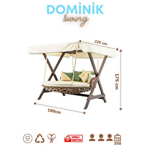Dominik Swing Ahşap Rattan Salıncak Dış Mekan Bahçe Balkon Ve Teras Salıncağı Krem