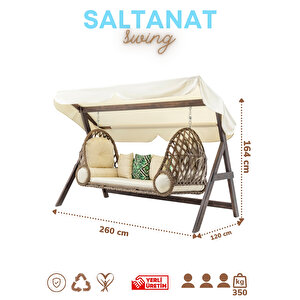 Swing Saltanat Ahşap Rattan Salıncak Dış Mekan Bahçe Balkon Ve Teras Salıncağı Krem