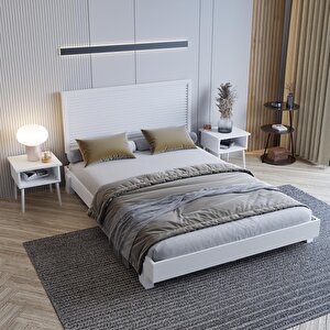 Alaz Model Beyaz Renk Çam Ahşap Karyola ( Yatay )