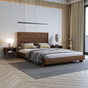 Alaz Model Ceviz Renk Çam Ahşap Karyola ( Yatay ) 100x200 cm