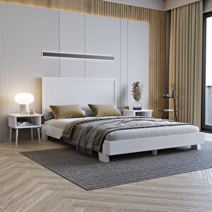 Alaz Model Beyaz Renk Çam Ahşap Karyola ( Yatay ) 200x200 cm