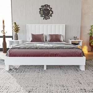 Hüma Model Beyaz Renk Çam Ahşap Karyola Ve İki Komodin Set ( Dikey ) 120x200 cm