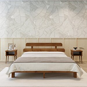 Lotus New Model Ceviz Renk Ahşap Karyola Ve İki Komodin Set 120x200 cm