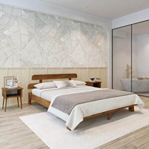 Lotus New Model Ceviz Renk Ahşap Karyola Ve İki Komodin Set 120x200 cm