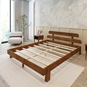 Lotus New Model Ceviz Renk Ahşap Karyola Ve İki Komodin Set 120x200 cm