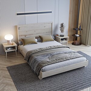 Alaz Model Vernikli Çam Ahşap Karyola ( Yatay )
