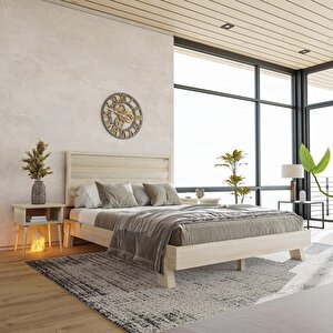 Hüma Model Doğal Çam Ahşap Karyola Ve İki Komodin Set ( Yatay ) 120x200 cm