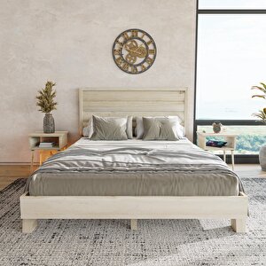 Hüma Model Doğal Çam Ahşap Karyola Ve İki Komodin Set ( Yatay ) 180x200 cm