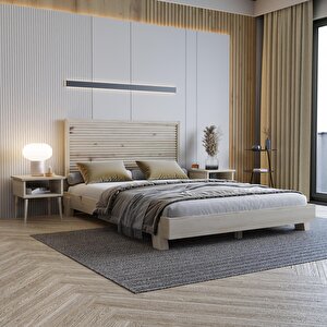 Alaz Model Vernikli Çam Ahşap Karyola Ve İki Komodin Set ( Yatay )