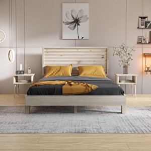 Ebruli Model Vernikli Çam Ahşap Karyola Ve İki Komodin Set ( Yatay ) 120x200 cm