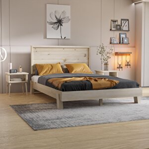 Ebruli Model Doğal Çam Ahşap Karyola Ve İki Komodin Set ( Dikey ) 120x200 cm